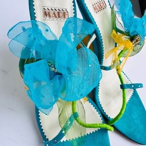 Turquoise and Yellow Floral Heels